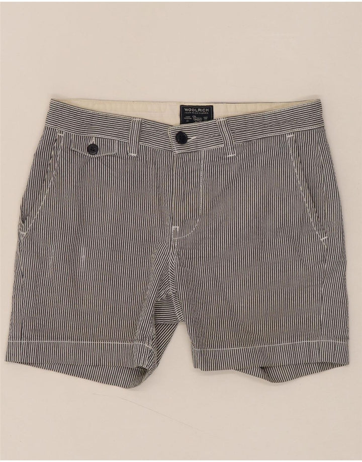 WOOLRICH Womens Chino Shorts W29 Medium Navy Blue Pinstripe Vintage Woolrich and Second-Hand Woolrich from Messina Hembry 