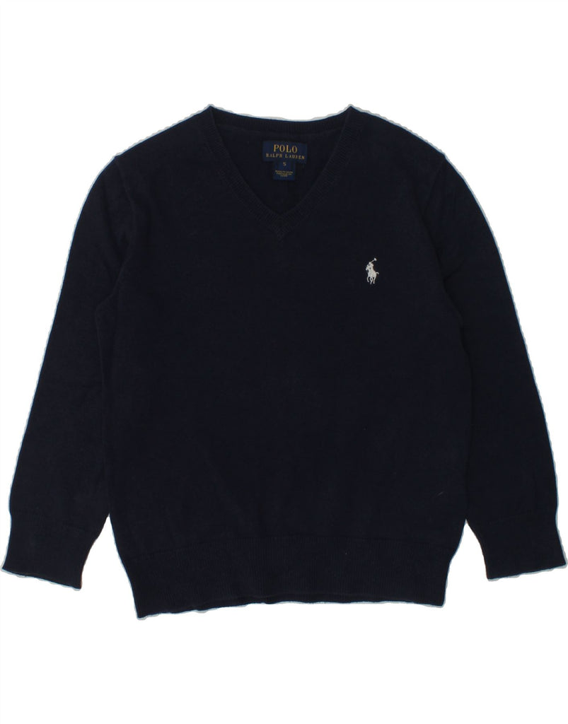 POLO RALPH LAUREN Boys V-Neck Jumper Sweater 4-5 Years Navy Blue Cotton | Vintage Polo Ralph Lauren | Thrift | Second-Hand Polo Ralph Lauren | Used Clothing | Messina Hembry 
