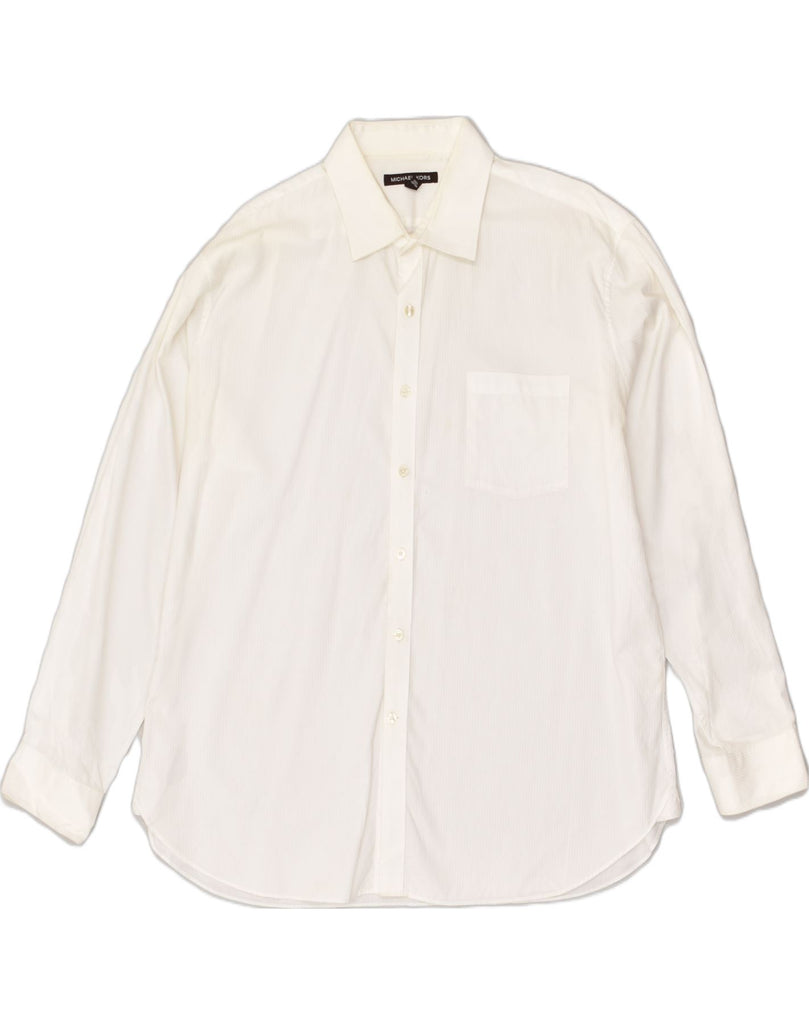 MICHAEL KORS Mens Regular Fit Shirt Size 17 1/2 XL White Pinstripe Cotton | Vintage Michael Kors | Thrift | Second-Hand Michael Kors | Used Clothing | Messina Hembry 