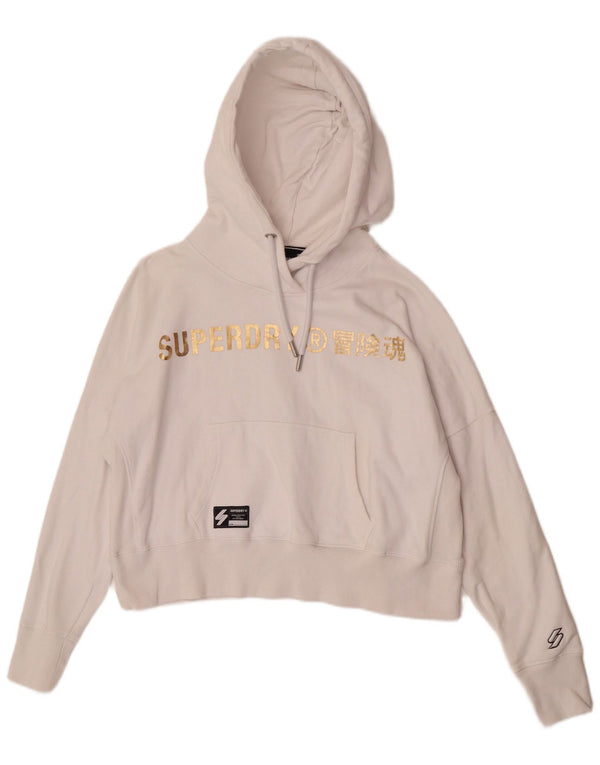 Superdry Womens Graphic Oversized Hoodie Jumper UK 14 Large White Cotton