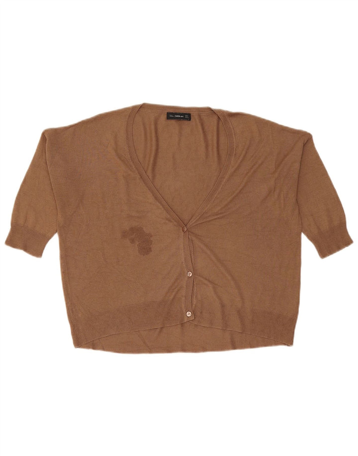 Zara Womens 3/4 Sleeve Oversized Cardigan Sweater UK 14 Medium Brown