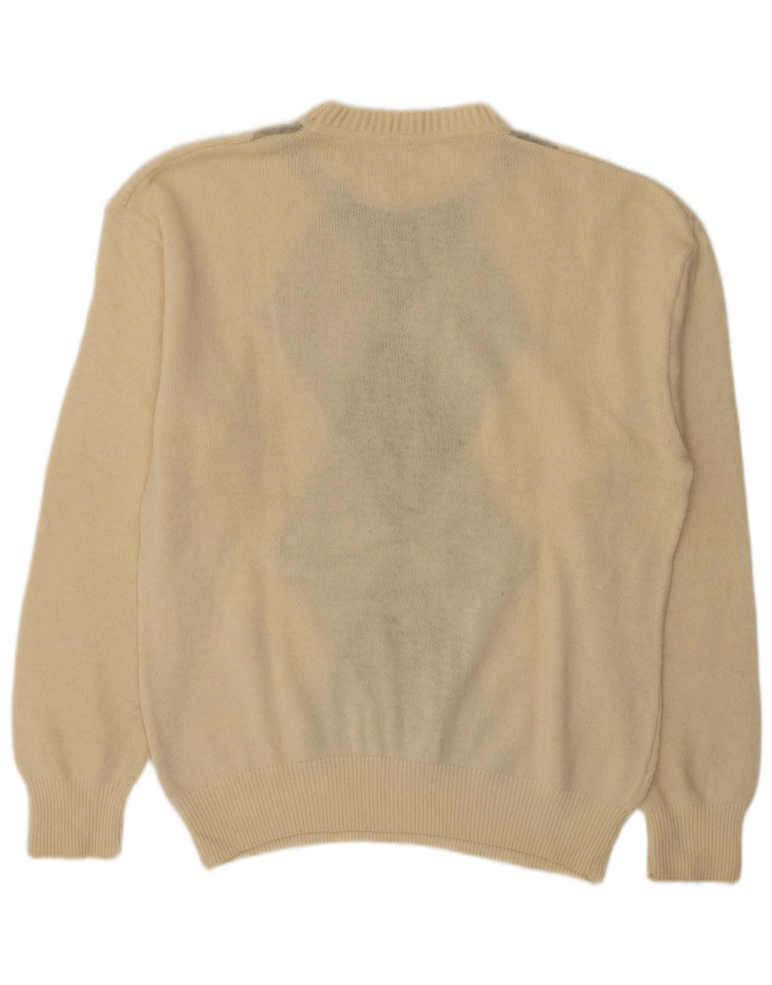 Vintage Mens Crew Neck Jumper Sweater IT 50 Medium Off White Argyle/Diamond
