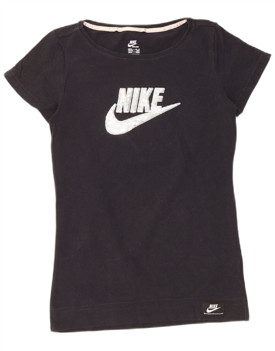 NIKE Womens Graphic T-Shirt Top UK 12/14 Medium Black