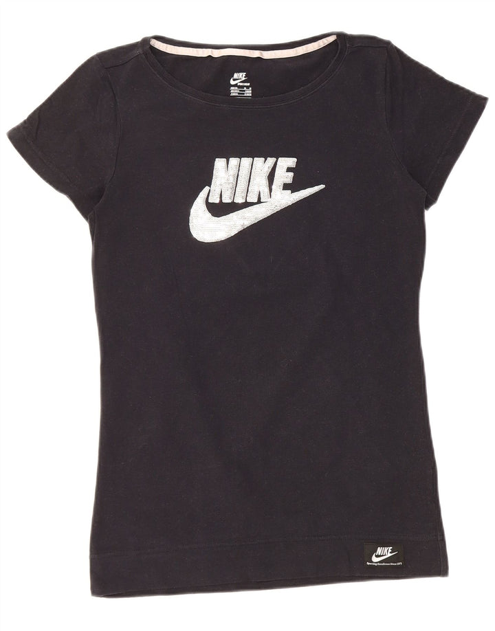 NIKE Womens Graphic T-Shirt Top UK 12/14 Medium Black