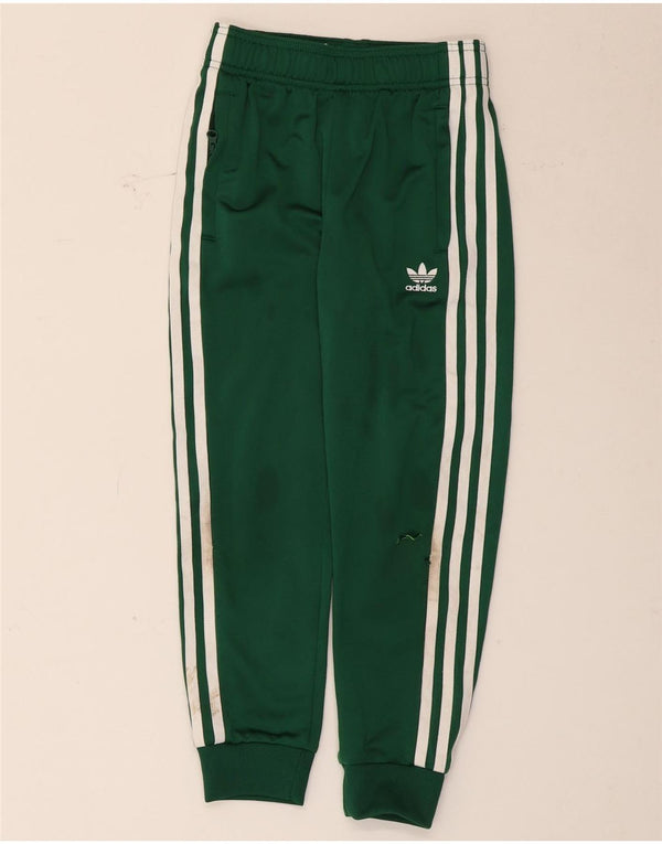 Adidas Boys Tracksuit Trousers Joggers 7-8 Years  Green Polyester