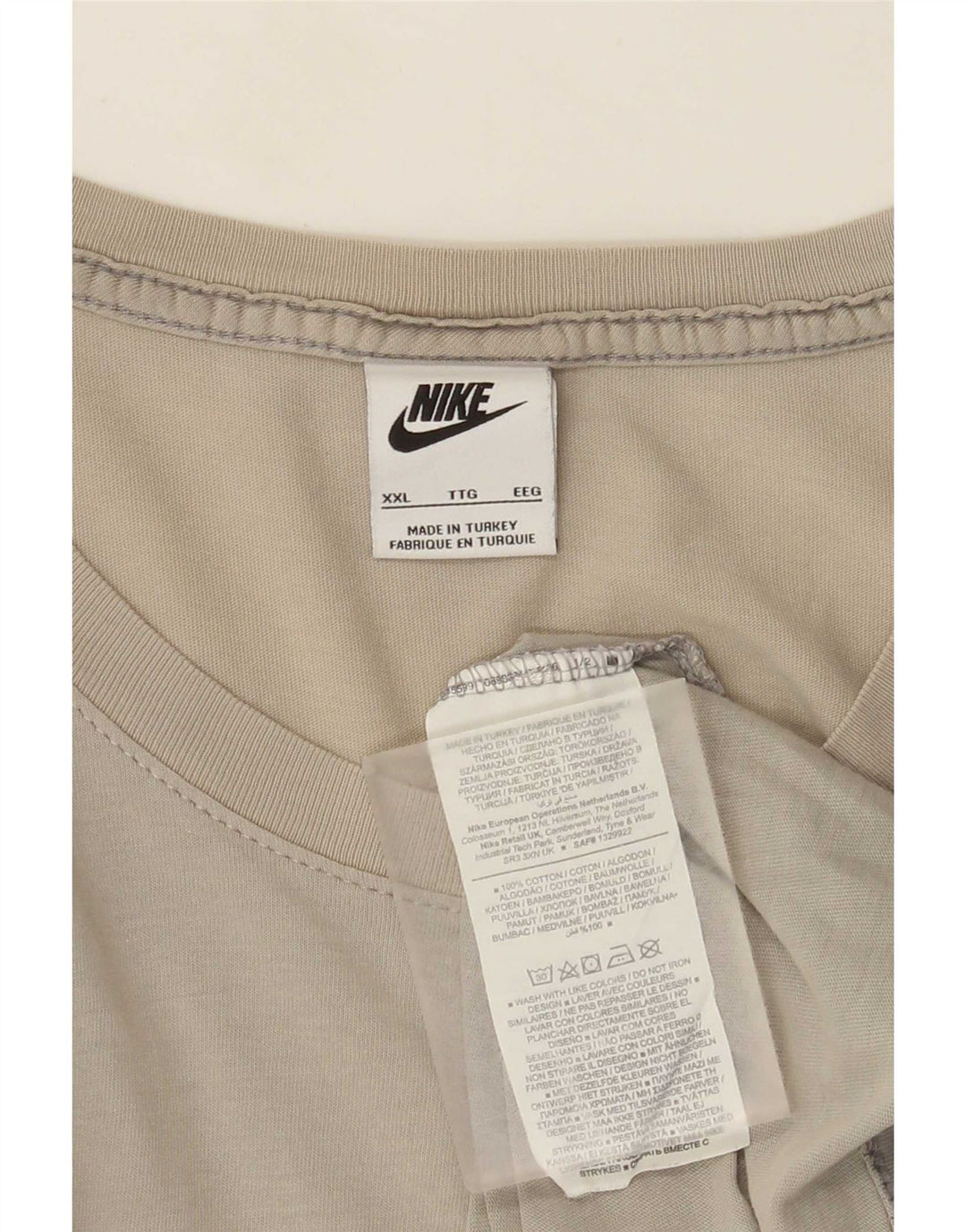 Nike Mens T-Shirt Top 2XL Beige Cotton