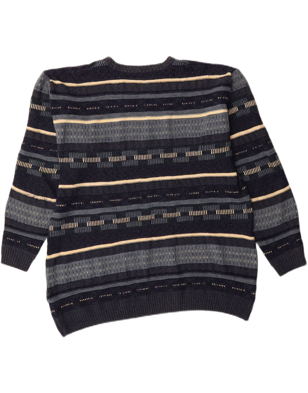 CANDA Mens Crew Neck Jumper Sweater 2XL Navy Blue Striped Acrylic Vintage Canda and Second-Hand Canda from Messina Hembry 