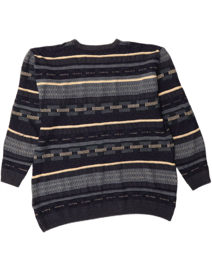 CANDA Mens Crew Neck Jumper Sweater 2XL Navy Blue Striped Acrylic Vintage Canda and Second-Hand Canda from Messina Hembry 