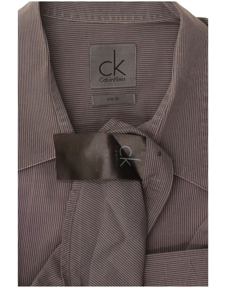 Calvin Klein Mens Slim Fit Shirt Medium Grey Striped