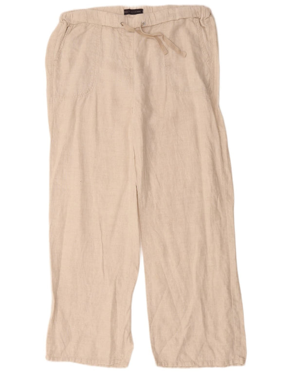 Marks & Spencer Womens Wide Leg Trousers UK 14 Large W34 L30 Beige Linen