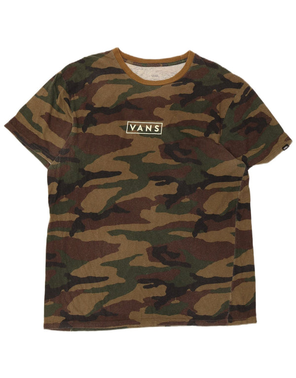 Vans Mens Custom Fit Graphic T-Shirt Top Large Khaki Camouflage Cotton