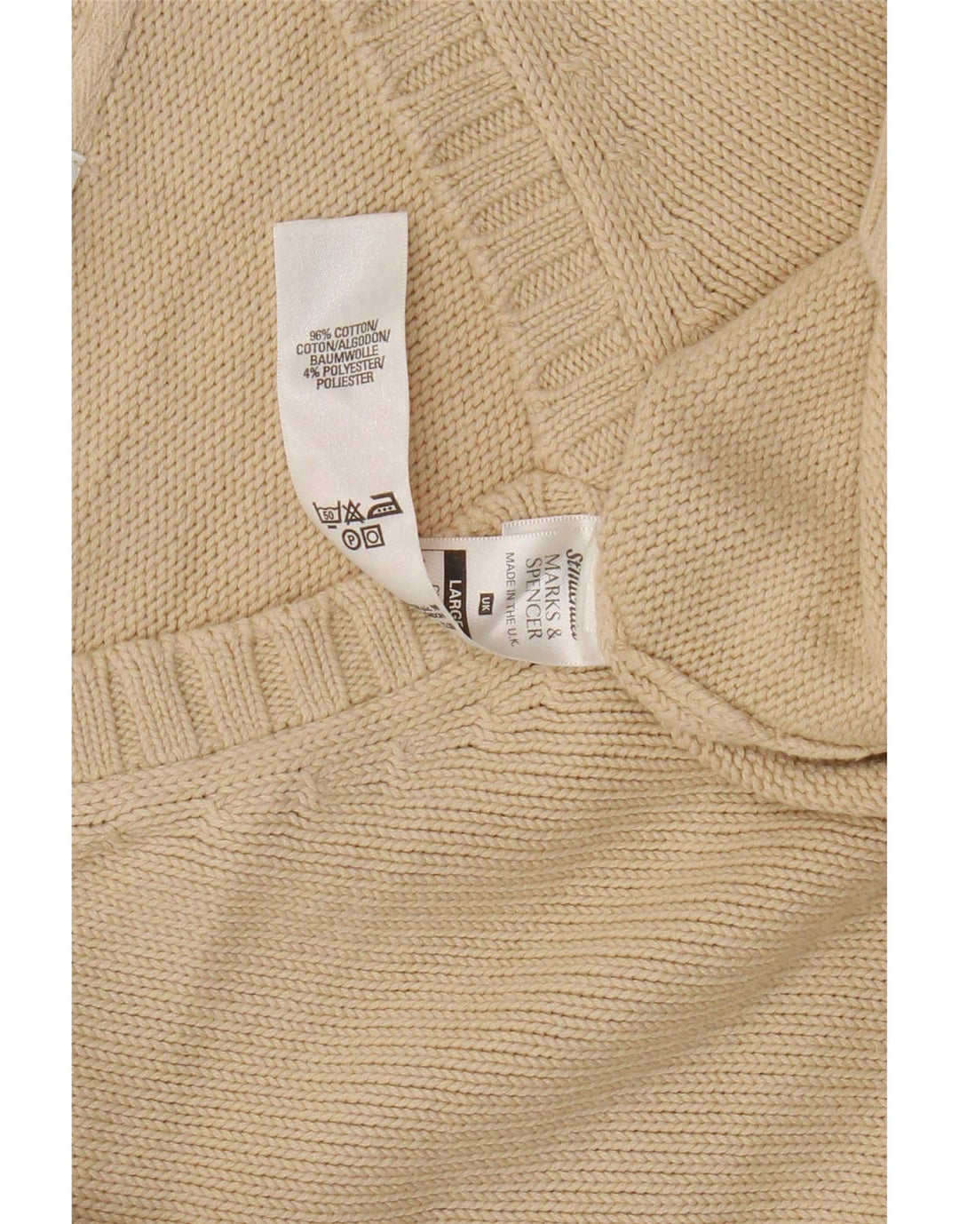 Marks & Spencer Mens V-Neck Jumper Sweater Large Beige Cotton