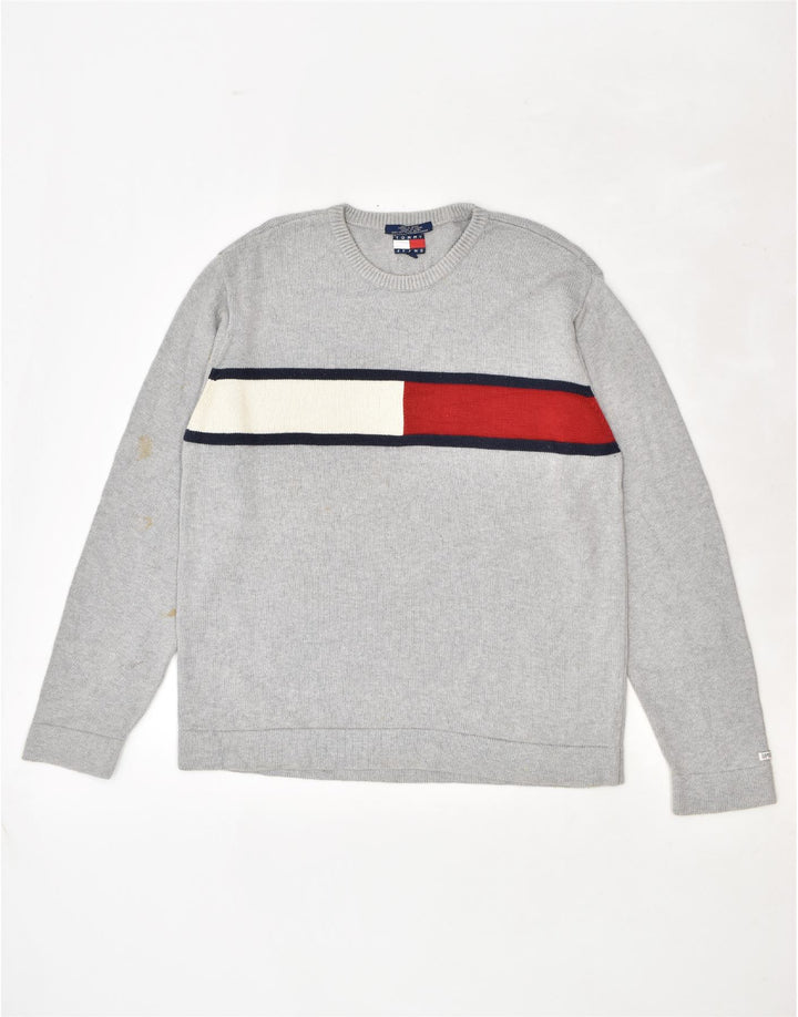 TOMMY HILFIGER Mens Graphic Sweatshirt Jumper Large Grey Cotton