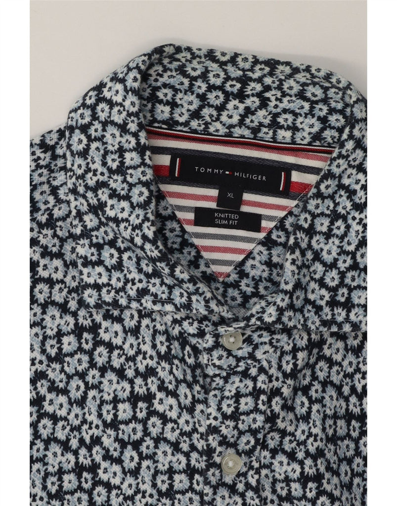 TOMMY HILFIGER Mens Slim Fit Shirt XL Navy Blue Floral Cotton Vintage Tommy Hilfiger and Second-Hand Tommy Hilfiger from Messina Hembry 