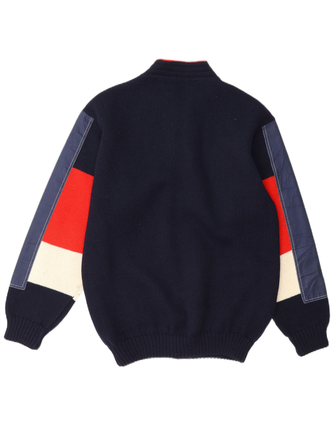 Vintage Mens Cardigan Sweater Medium Navy Blue Colourblock