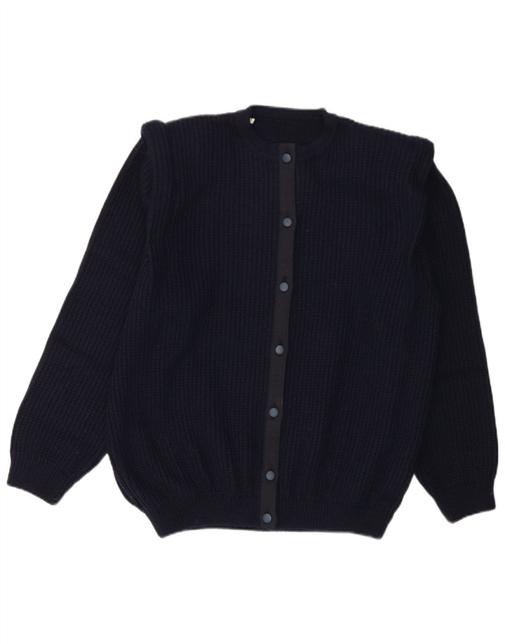 Vintage Mens Cardigan Sweater Large Navy Blue Wool