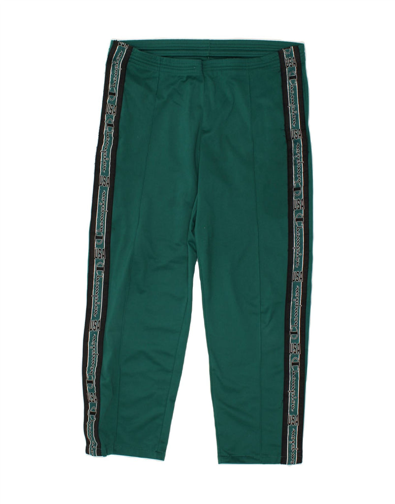 CHAMPION Mens Graphic Tracksuit Trousers Large Green Polyester | Vintage Champion | Thrift | Second-Hand Champion | Used Clothing | Messina Hembry 