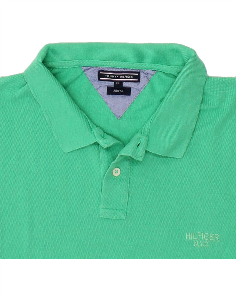 TOMMY HILFIGER Mens Slim Fit Polo Shirt 2XL Green Cotton | Vintage Tommy Hilfiger | Thrift | Second-Hand Tommy Hilfiger | Used Clothing | Messina Hembry 