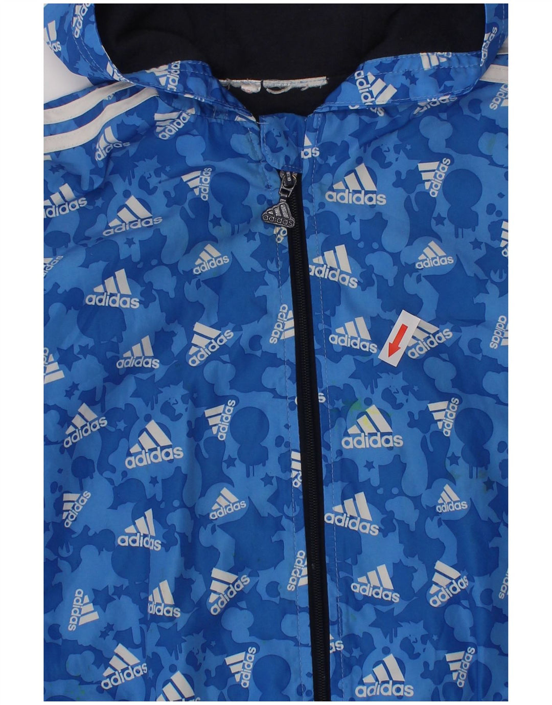 Adidas Boys Graphic Hooded Windbreaker Jacket 2-3 Years Blue Polyester