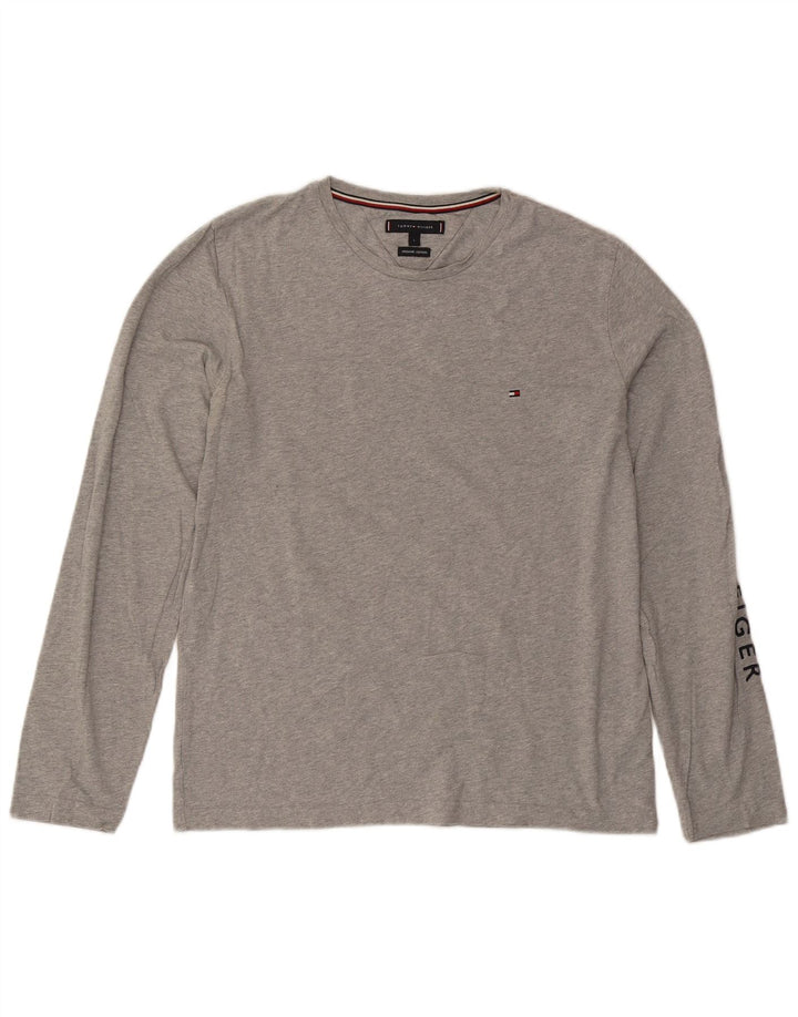 Tommy Hilfiger Mens Graphic Top Long Sleeve Large Grey Flecked Cotton