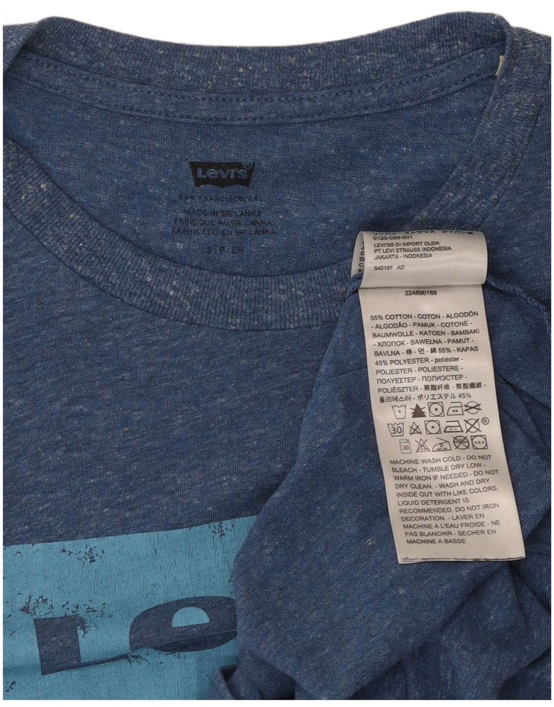 LEVI'S Mens Graphic T-Shirt Top Small Blue Flecked Cotton