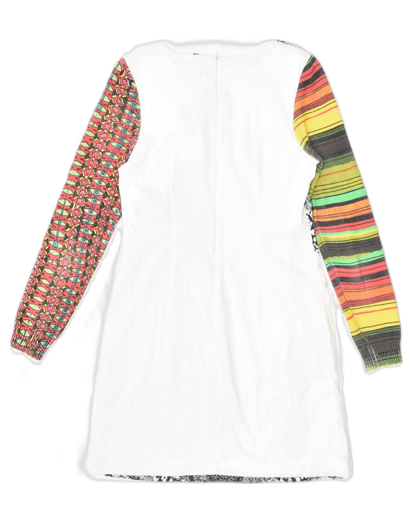 DESIGUAL Womens Long Sleeve Crazy Pattern Tunic Dress EU 40 Medium White | Vintage Desigual | Thrift | Second-Hand Desigual | Used Clothing | Messina Hembry 