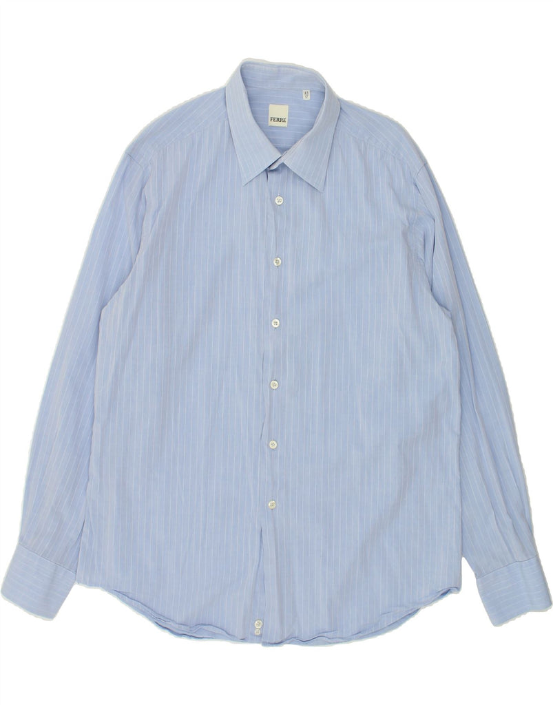 GIANFRANCO FERRE Mens Shirt Size 17 43 XL Blue Striped Cotton | Vintage Gianfranco Ferre | Thrift | Second-Hand Gianfranco Ferre | Used Clothing | Messina Hembry 