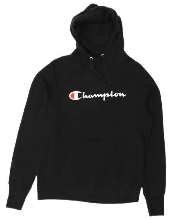 CHAMPION Womens Graphic Hoodie Jumper Small Black Polyester
