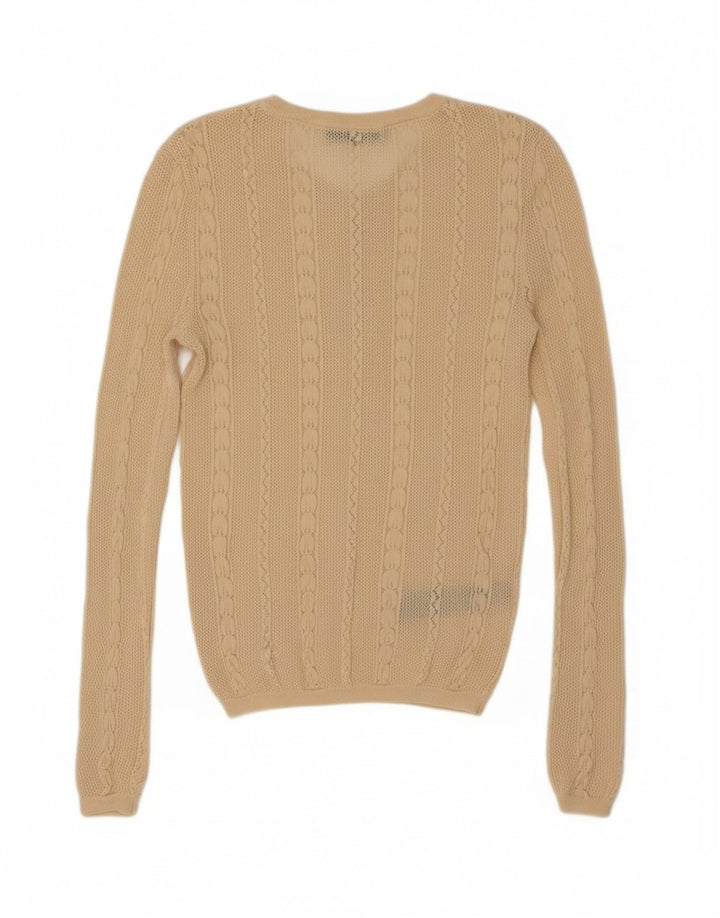 Zara Womens V-Neck Jumper Sweater UK 8 Small Beige Viscose