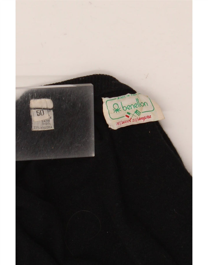 Benetton Womens Crew Neck Jumper Sweater IT 50 XL Black Wool