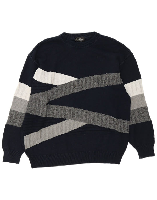 Carlo Colucci Mens Crew Neck Jumper Sweater IT 54 XL Navy Blue Colourblock