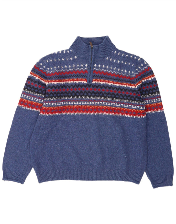 Marks & Spencer Mens Regular Fit Zip Neck Jumper Sweater XL Blue Fair Isle