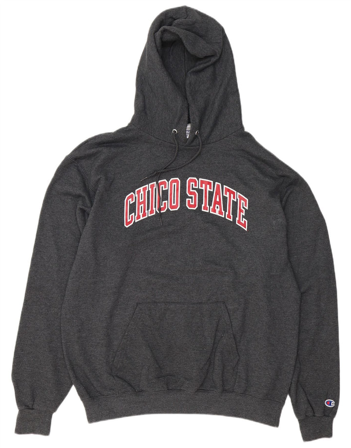 Champion Mens Graphic Hoodie Jumper Large Grey Cotton