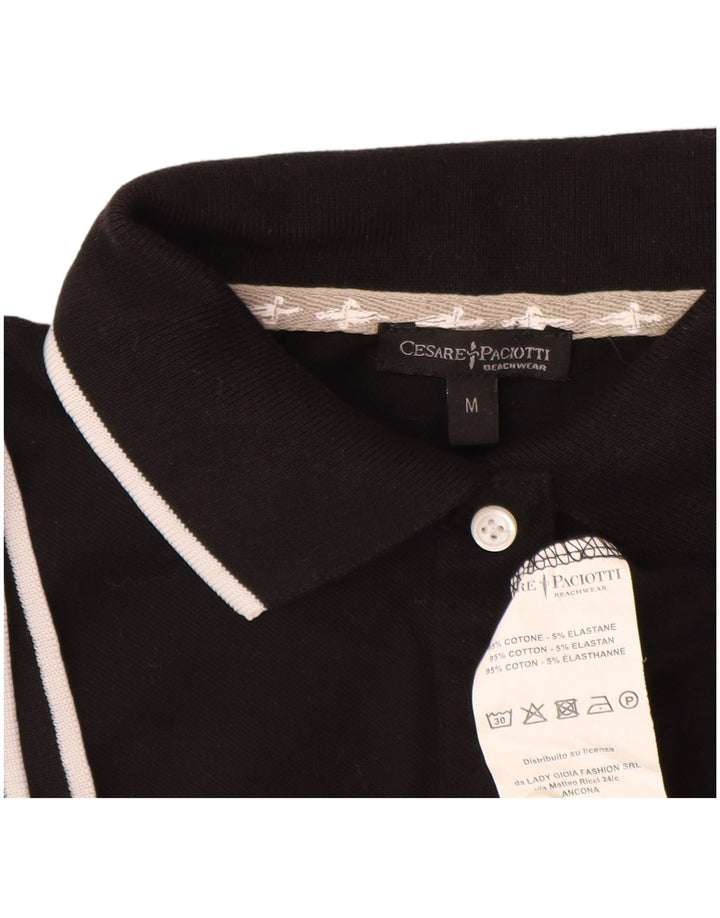 Cesare Paciotti Womens Polo Shirt UK 12 Medium Black Cotton