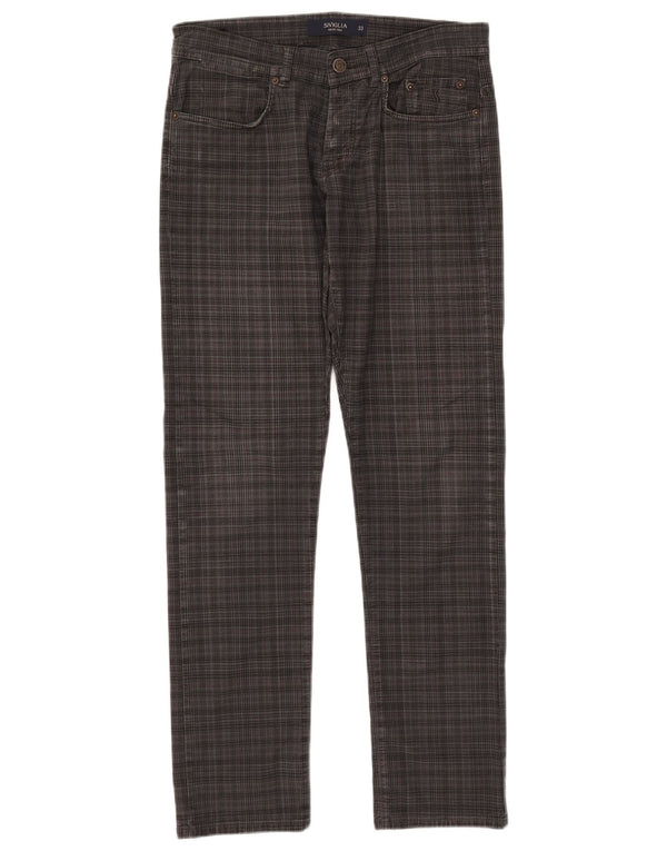 SIVIGLIA Womens Straight Casual Trousers W33 L33 Grey Check Cotton