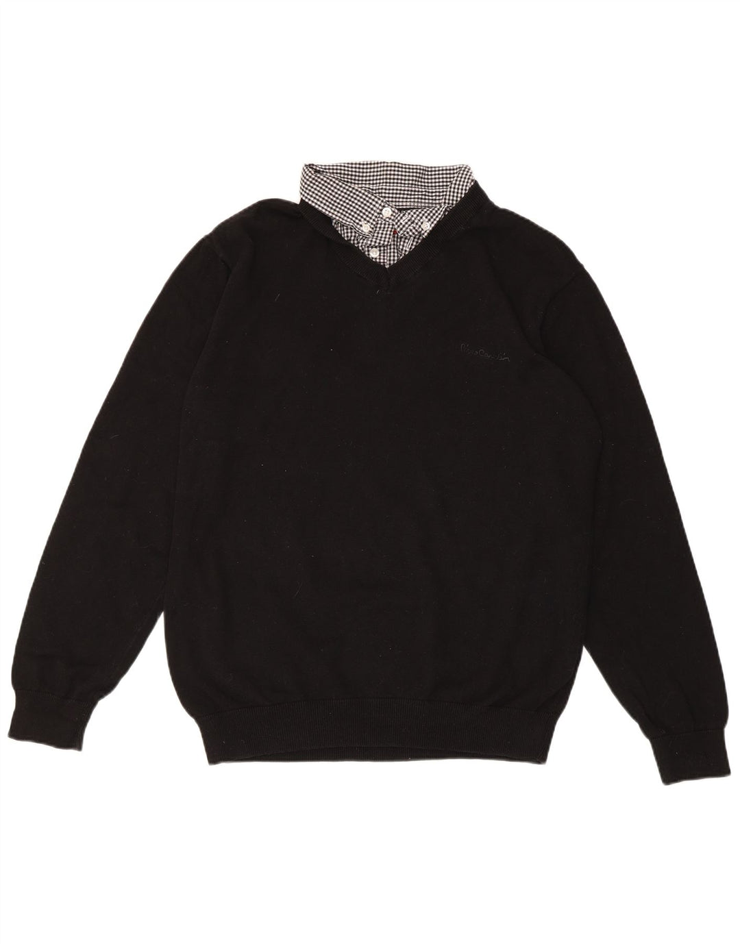 PIERRE CARDIN Womens V-Neck Jumper Sweater UK 18 XL Black Check Cotton