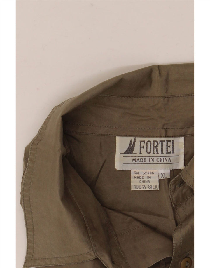 VINTAGE Mens Shirt XL Brown Silk
