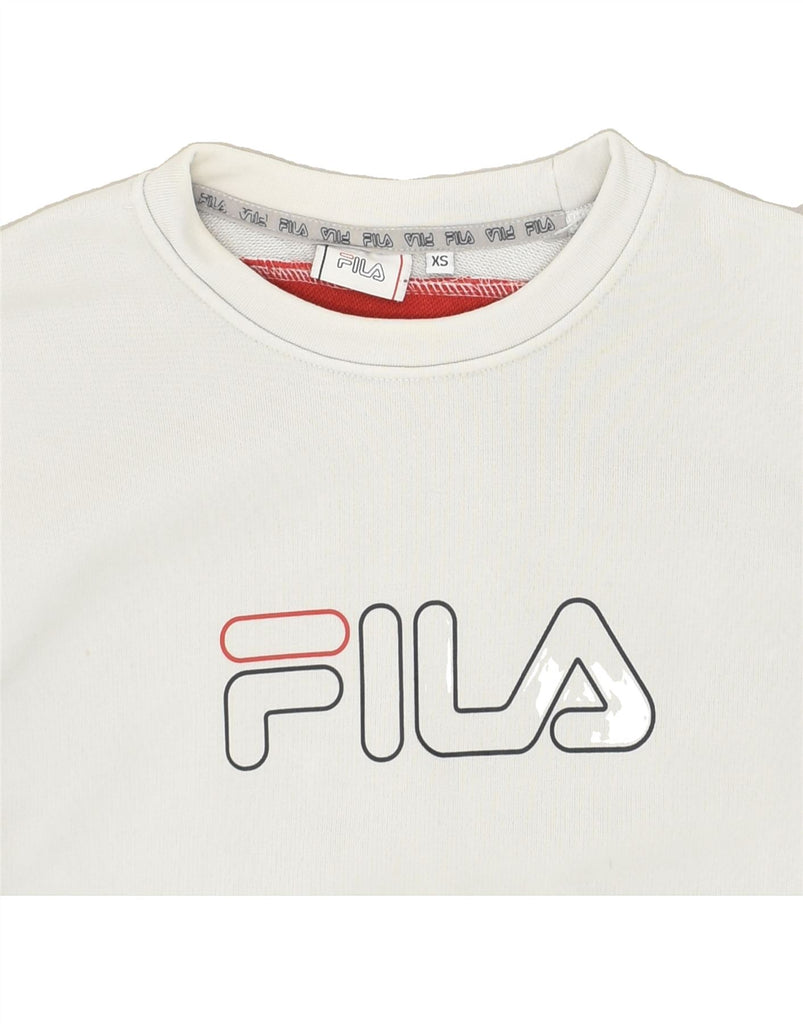 FILA Womens Graphic Sweatshirt Jumper UK 6 XS Grey Colourblock Cotton | Vintage Fila | Thrift | Second-Hand Fila | Used Clothing | Messina Hembry 