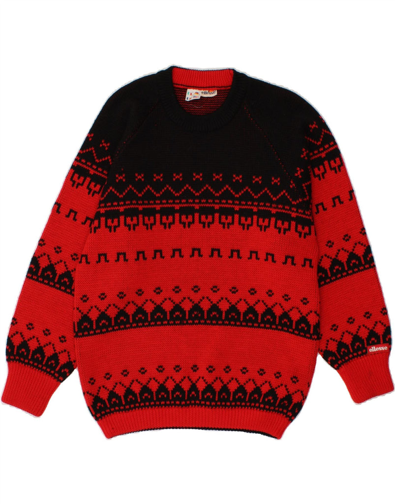 ELLESSE Womens Crew Neck Jumper Sweater IT 46 Large Red Colourblock Wool Vintage Ellesse and Second-Hand Ellesse from Messina Hembry 