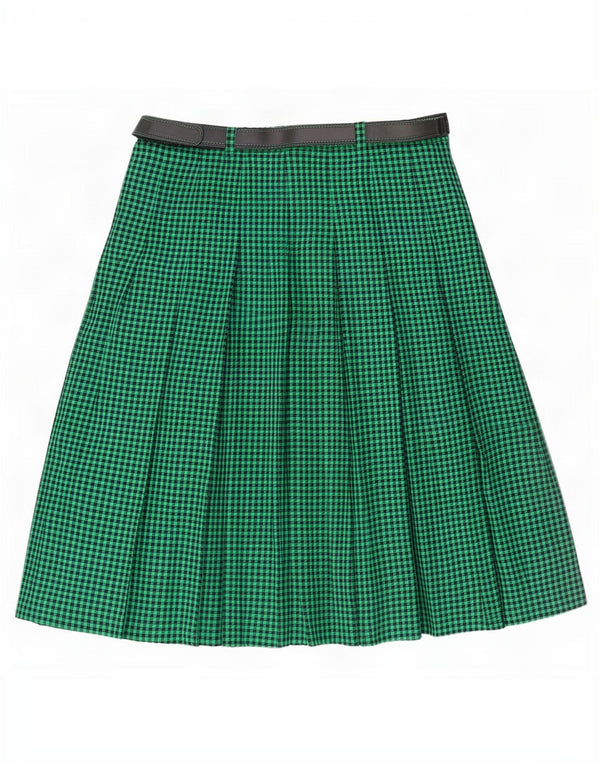 Libra Womens Knife Pleated Skirt UK 20 2XL W36 Green Gingham Polyester