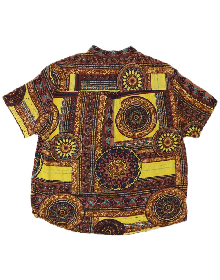 Vintage Mens Short Sleeve Pullover Shirt Medium Yellow Geometric Cotton