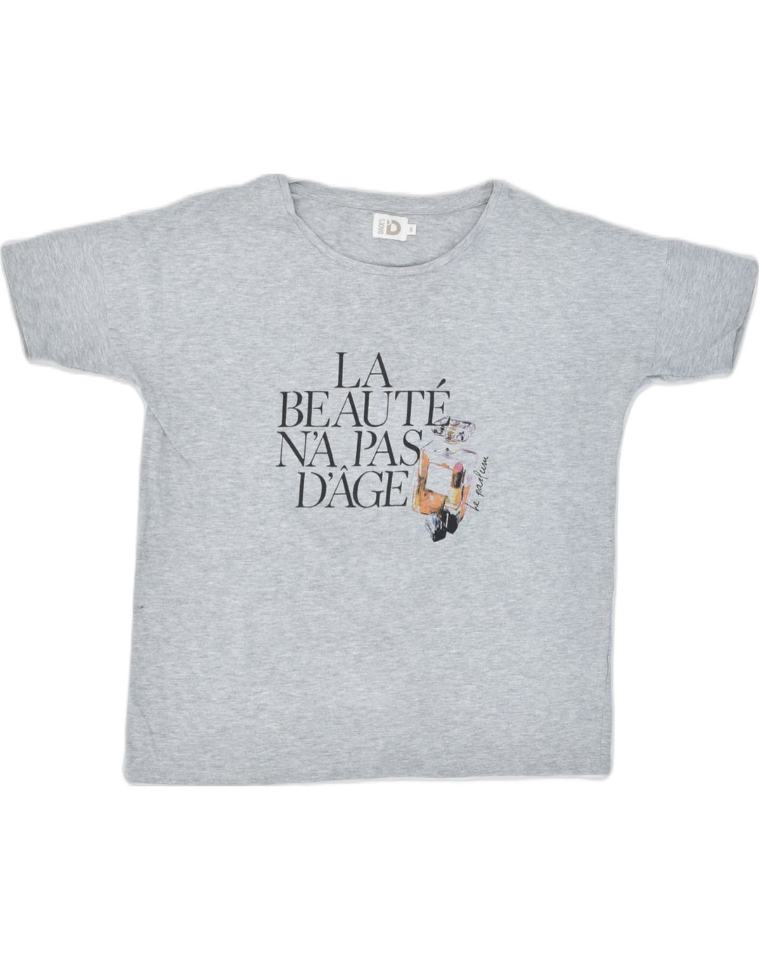 DACK'S Womens Oversized Graphic T-Shirt Top UK 10 Small Grey Cotton | Vintage | Thrift | Second-Hand | Used Clothing | Messina Hembry 