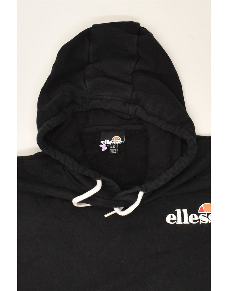 ELLESSE Womens Loose Fit Graphic Hoodie Jumper UK 10 Small  Black Cotton | Vintage Ellesse | Thrift | Second-Hand Ellesse | Used Clothing | Messina Hembry 