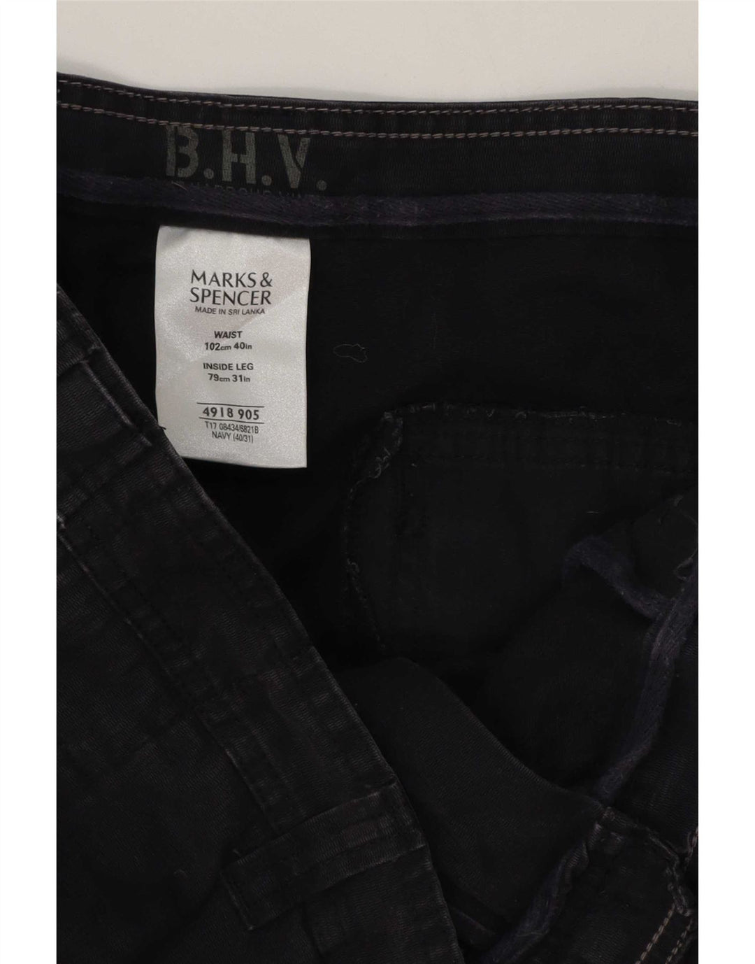 Marks & Spencer Mens Straight Cargo Trousers W40 L31 Navy Blue Cotton