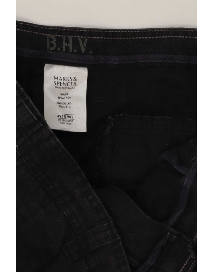 Marks & Spencer Mens Straight Cargo Trousers W40 L31 Navy Blue Cotton