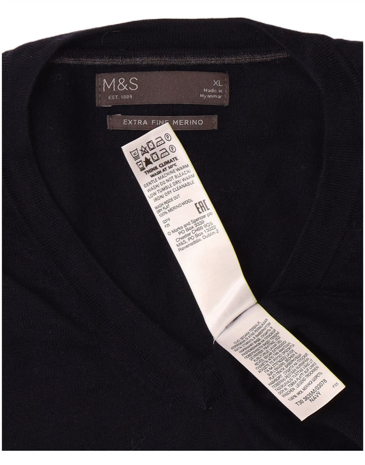 MARKS & SPENCER Mens V-Neck Jumper Sweater XL Navy Blue Classic
