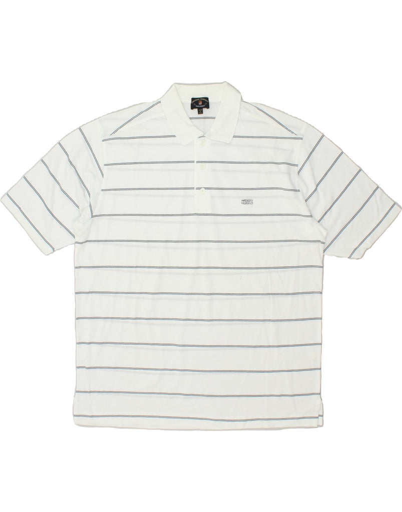 AMERIGO VESPUCCI Mens Polo Shirt 2XL White Striped Cotton | Vintage Amerigo Vespucci | Thrift | Second-Hand Amerigo Vespucci | Used Clothing | Messina Hembry 