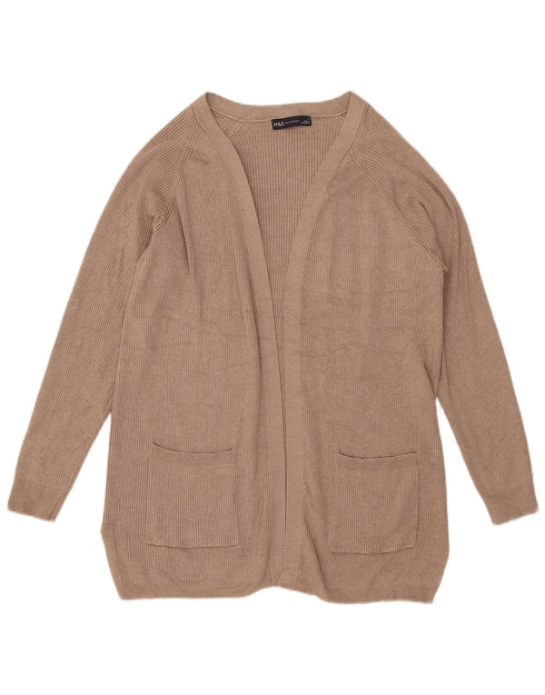 Marks & Spencer Womens Open Cardigan Sweater UK 14 Medium Beige Viscose