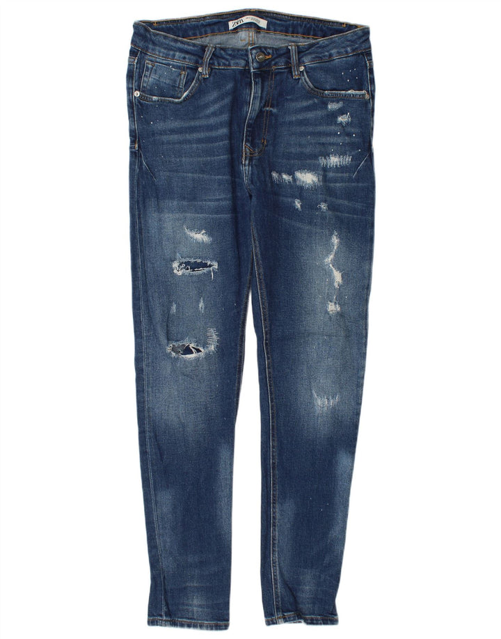 Zara Mens Distressed Slim Jeans EU 42 Large W32 L32 Blue Cotton