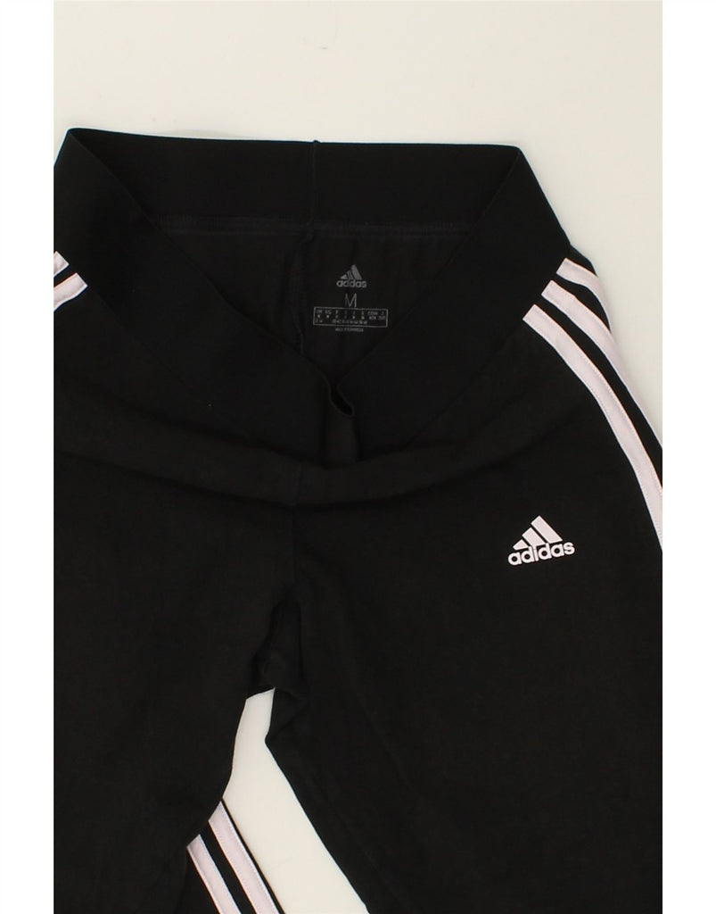 ADIDAS Womens Capri Tracksuit Trousers UK 12/14 Medium Black Cotton | Vintage Adidas | Thrift | Second-Hand Adidas | Used Clothing | Messina Hembry 